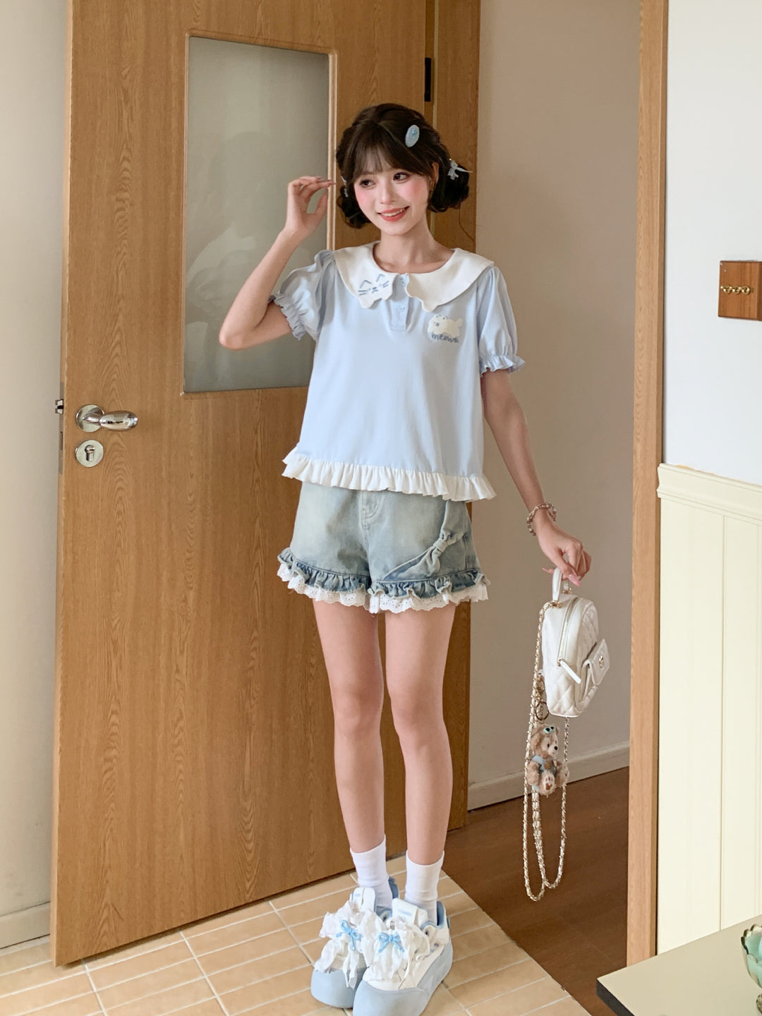 Kitten Sailor Collar Blouse-Tops-ntbhshop