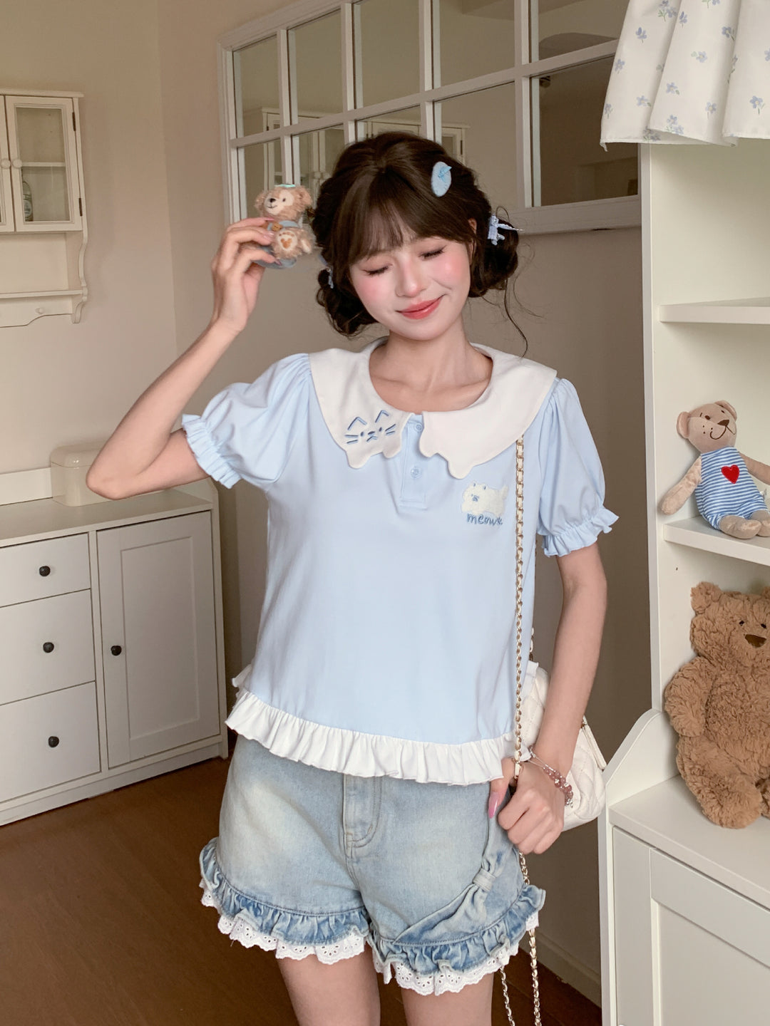 Kitten Sailor Collar Blouse-Tops-ntbhshop