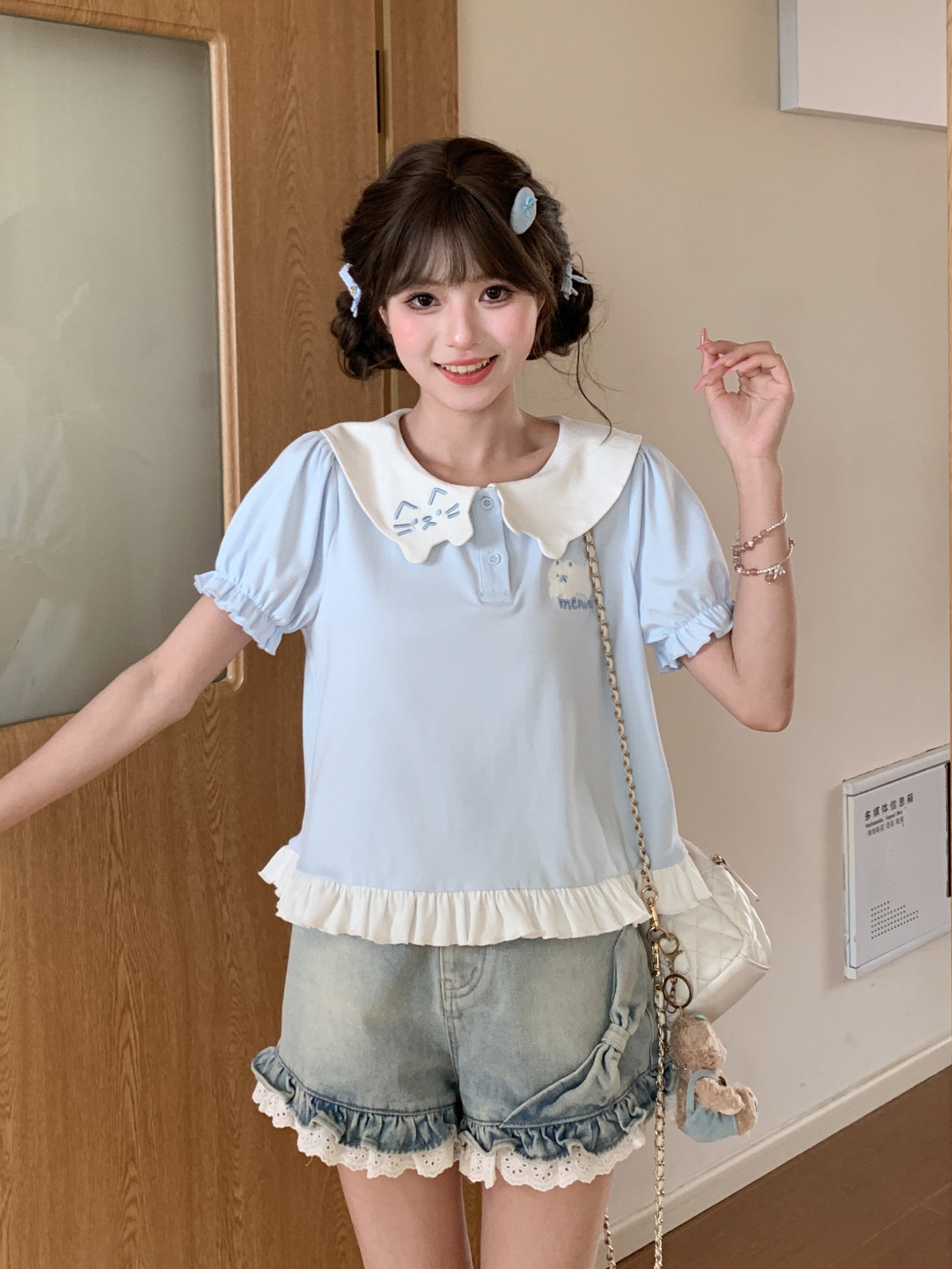 Kitten Sailor Collar Blouse-Tops-ntbhshop