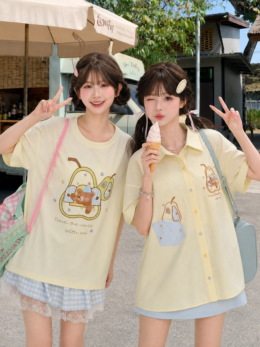 Pear Bear Stripe Shirt-Tops-ntbhshop