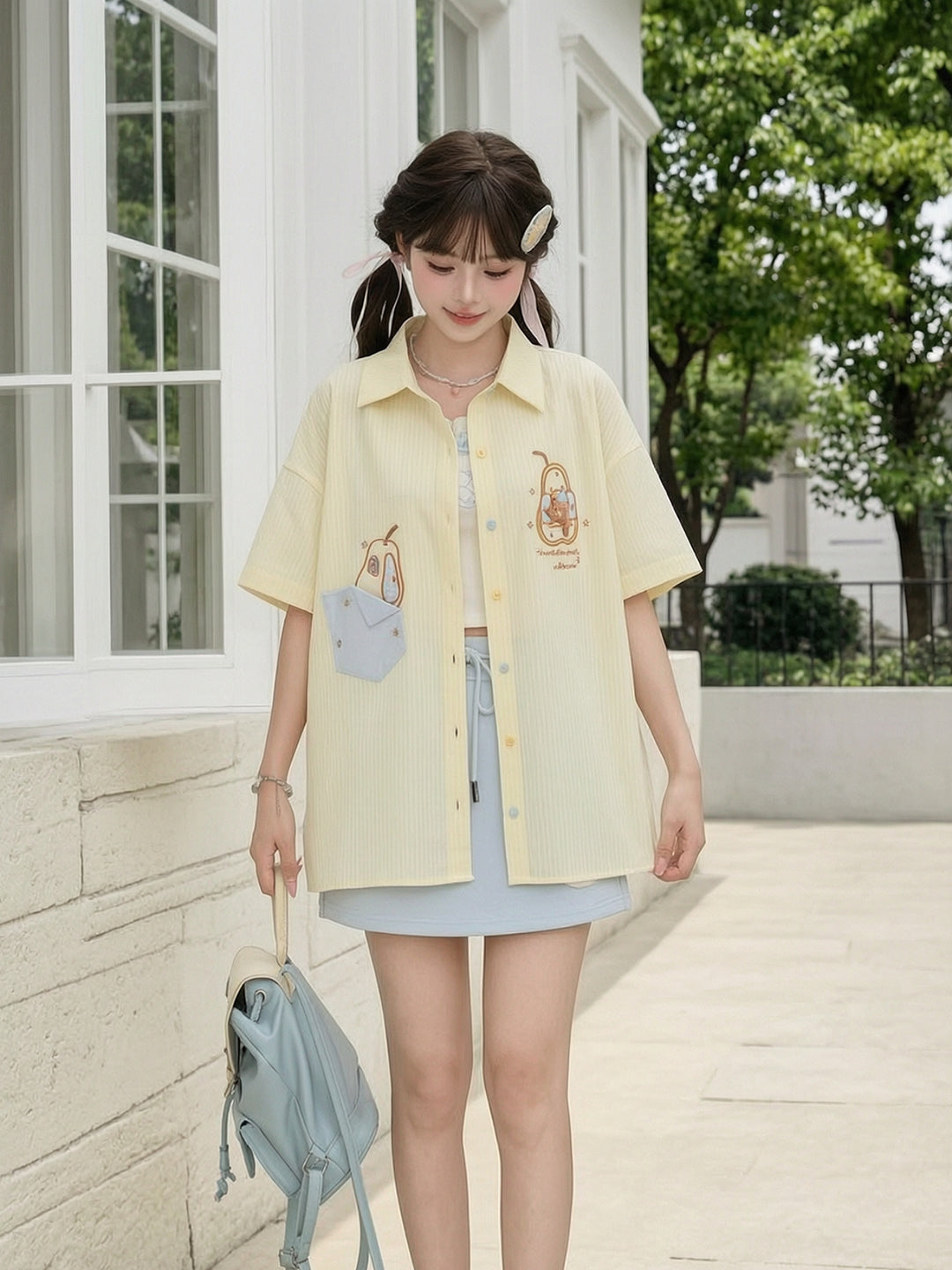 Pear Bear Stripe Shirt-Tops-ntbhshop