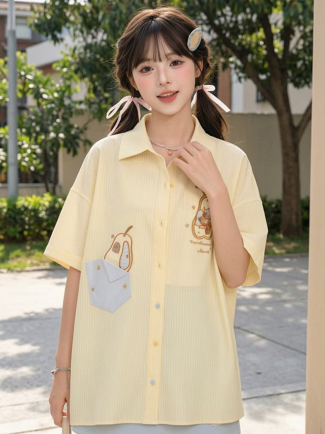 Pear Bear Stripe Shirt-Tops-ntbhshop