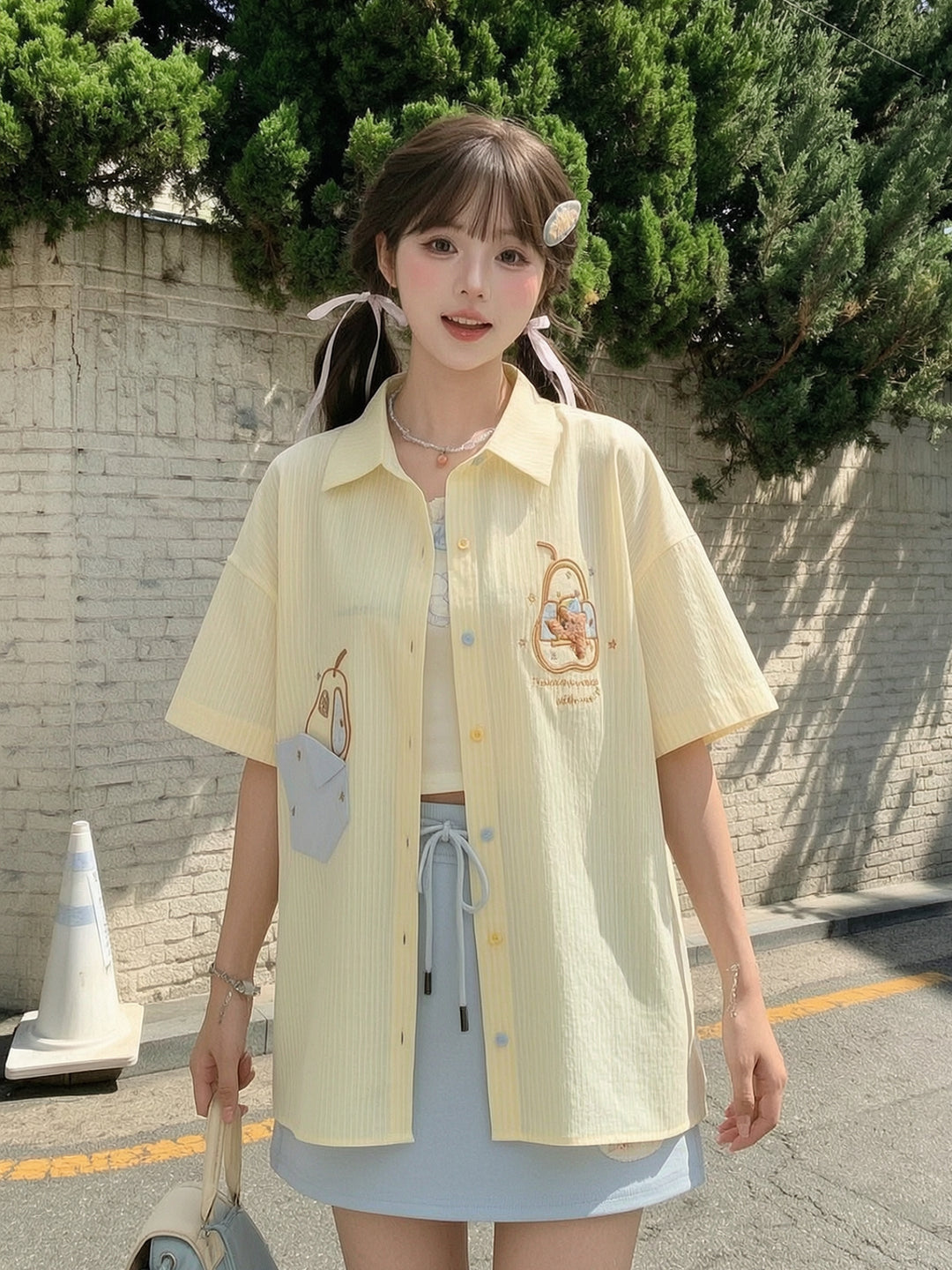 Pear Bear Stripe Shirt-Tops-ntbhshop