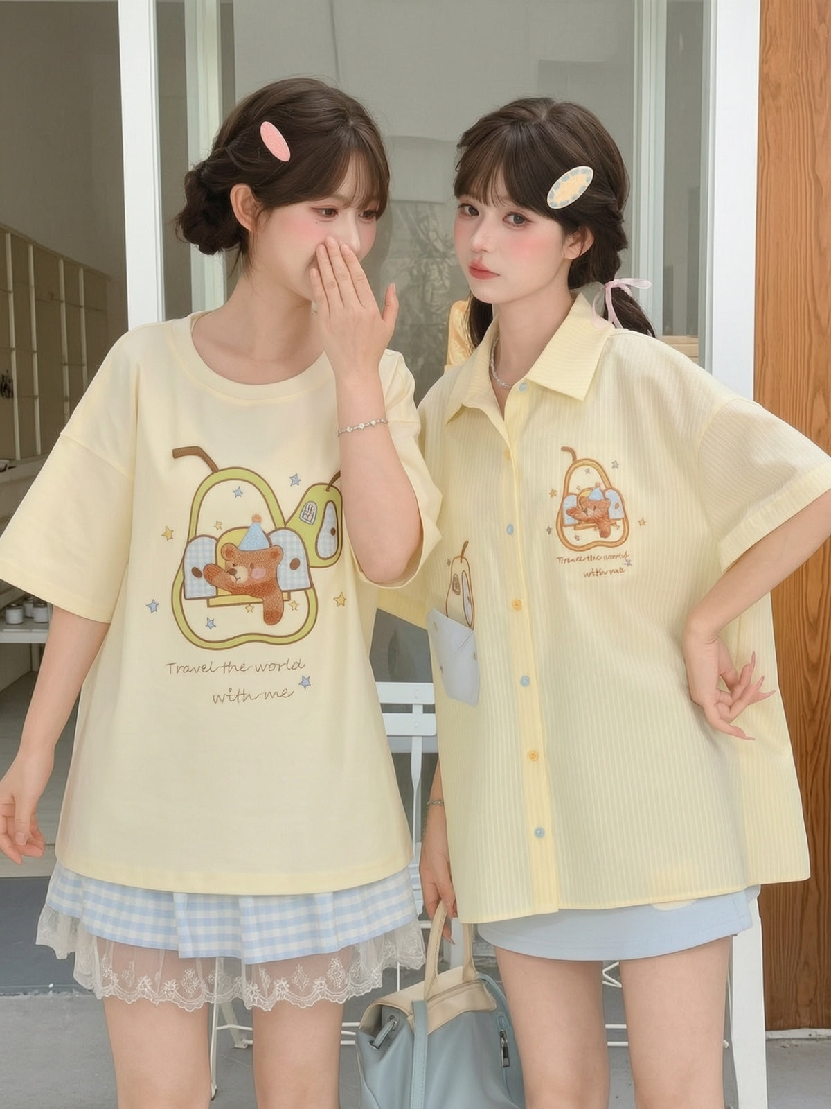 Pear Bear Stripe Shirt-Tops-ntbhshop
