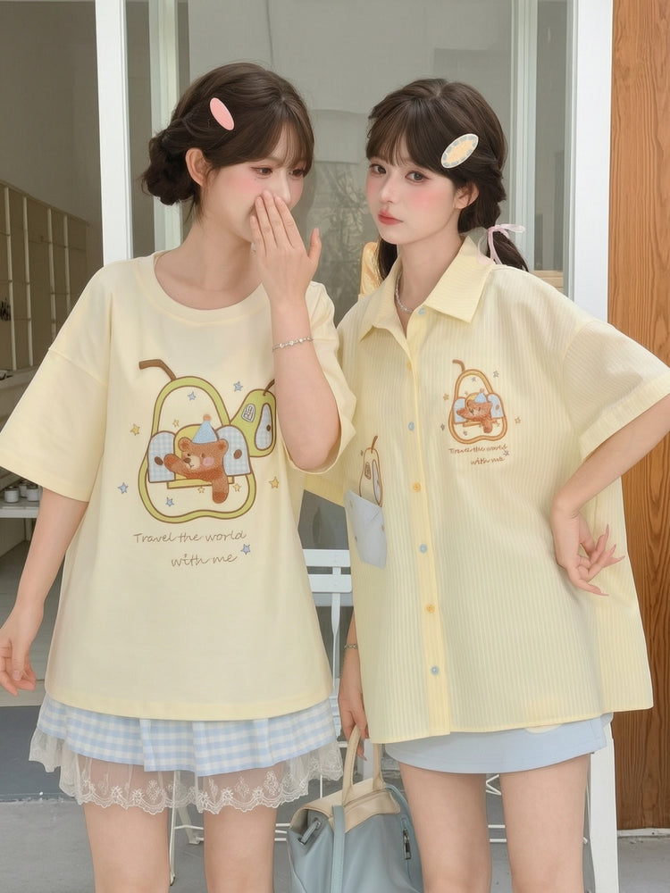 Pear Bear Stripe Shirt-Tops-ntbhshop
