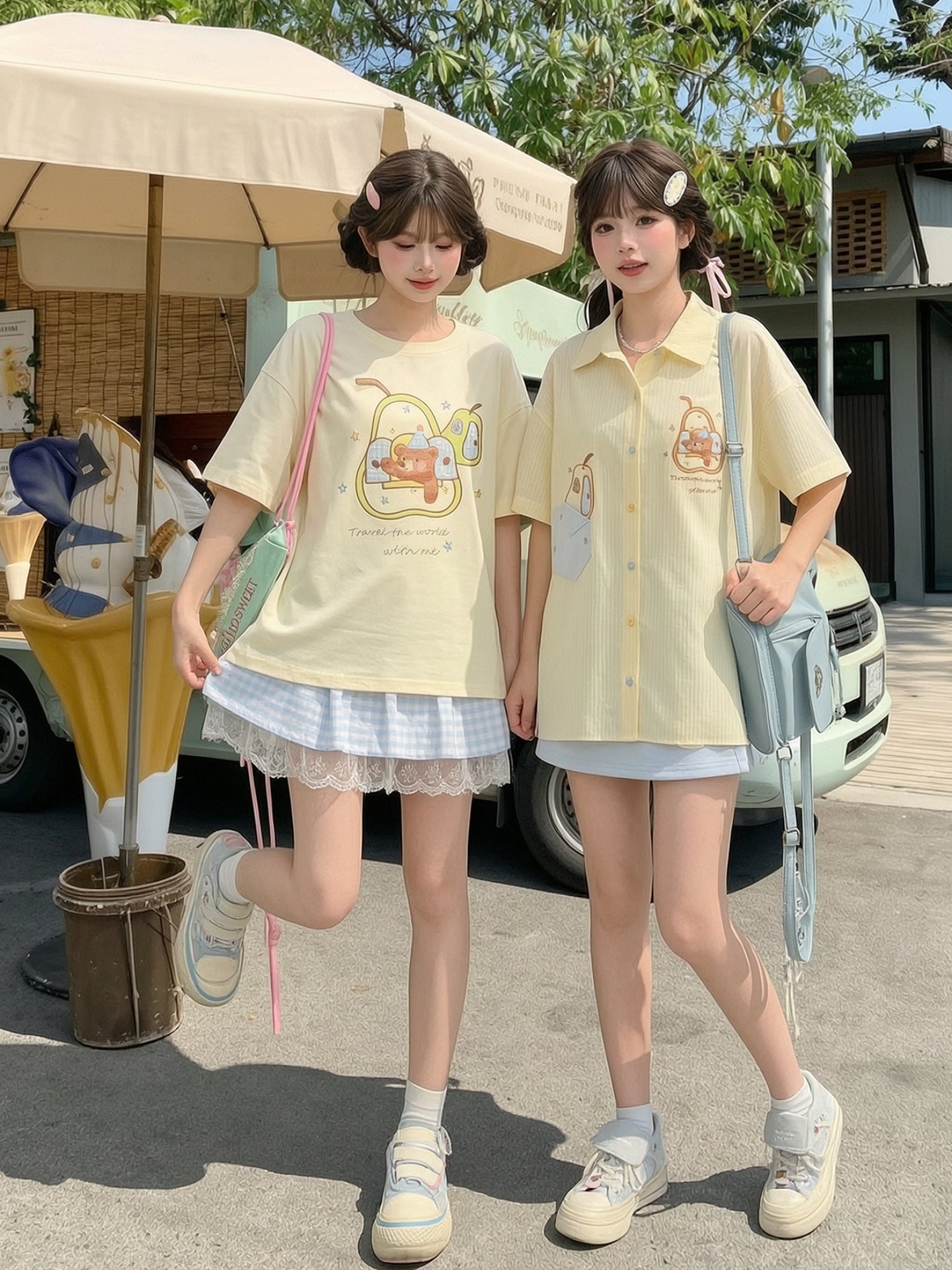Pear Bear Stripe Shirt-Tops-ntbhshop