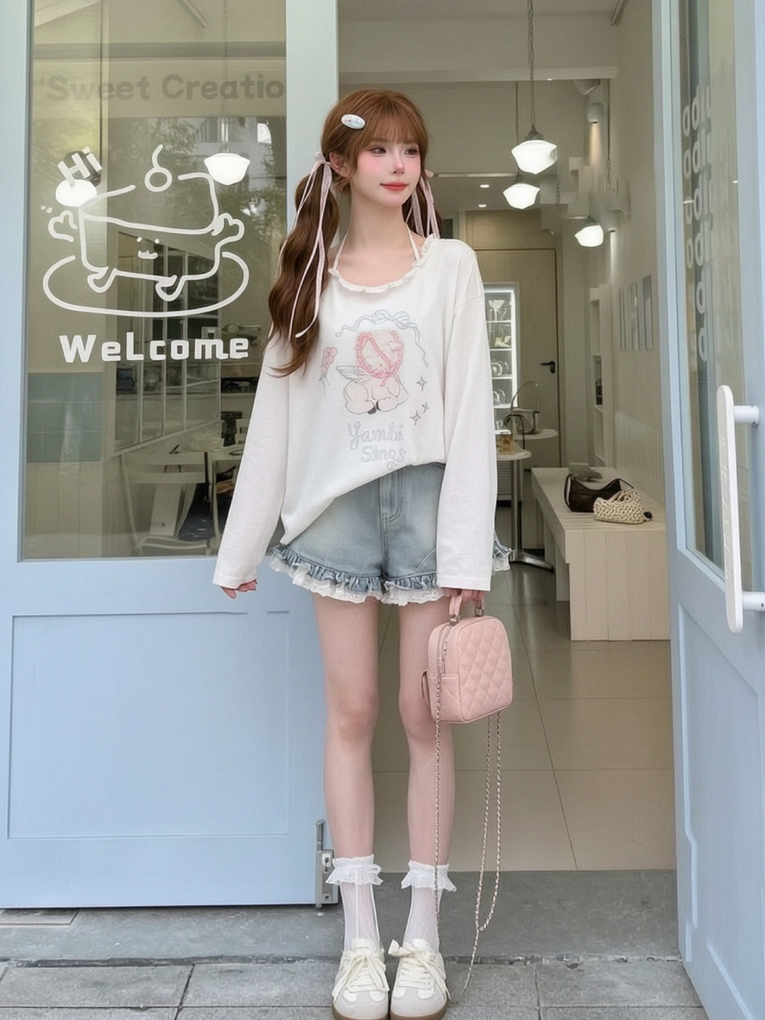 Cloud Ribbon Denim Shorts-Bottoms-ntbhshop