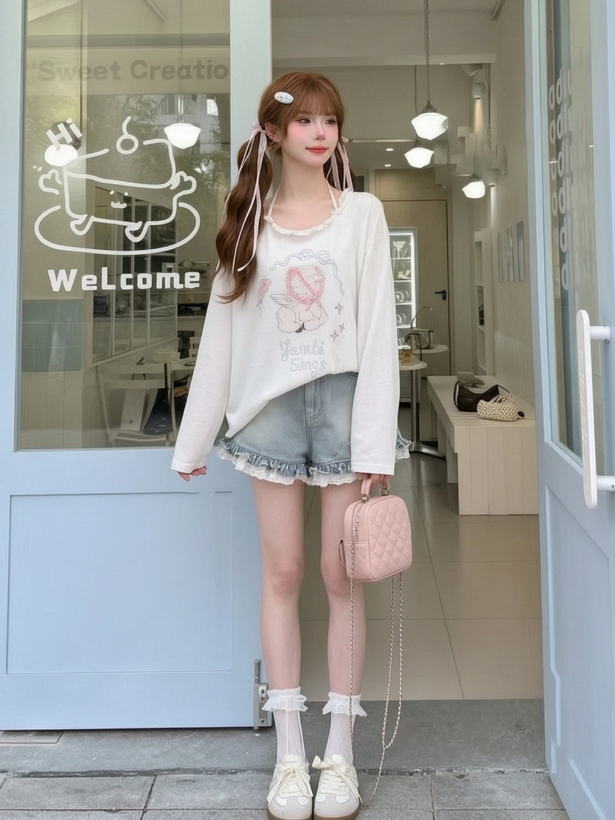 Cloud Ribbon Denim Shorts-Bottoms-ntbhshop