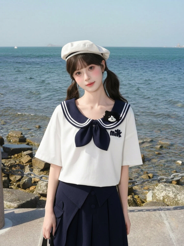 Milk Cat Sailor Tee-Tops-ntbhshop