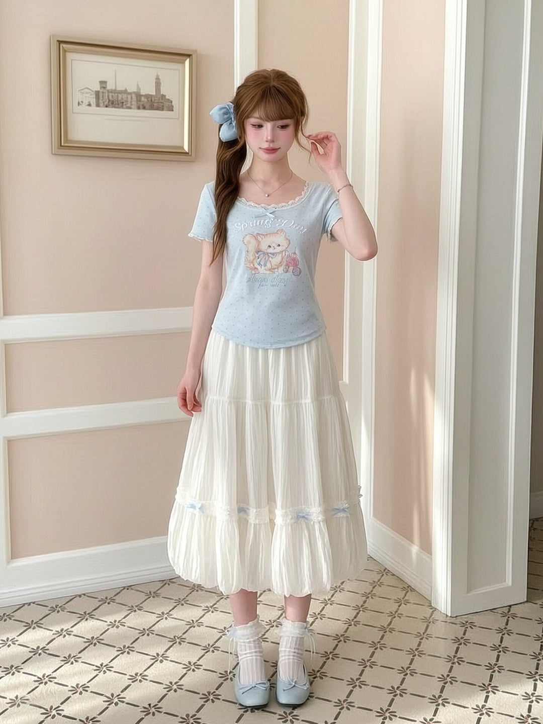 Babyblue Lyocell Midi Skirt-Bottoms-ntbhshop