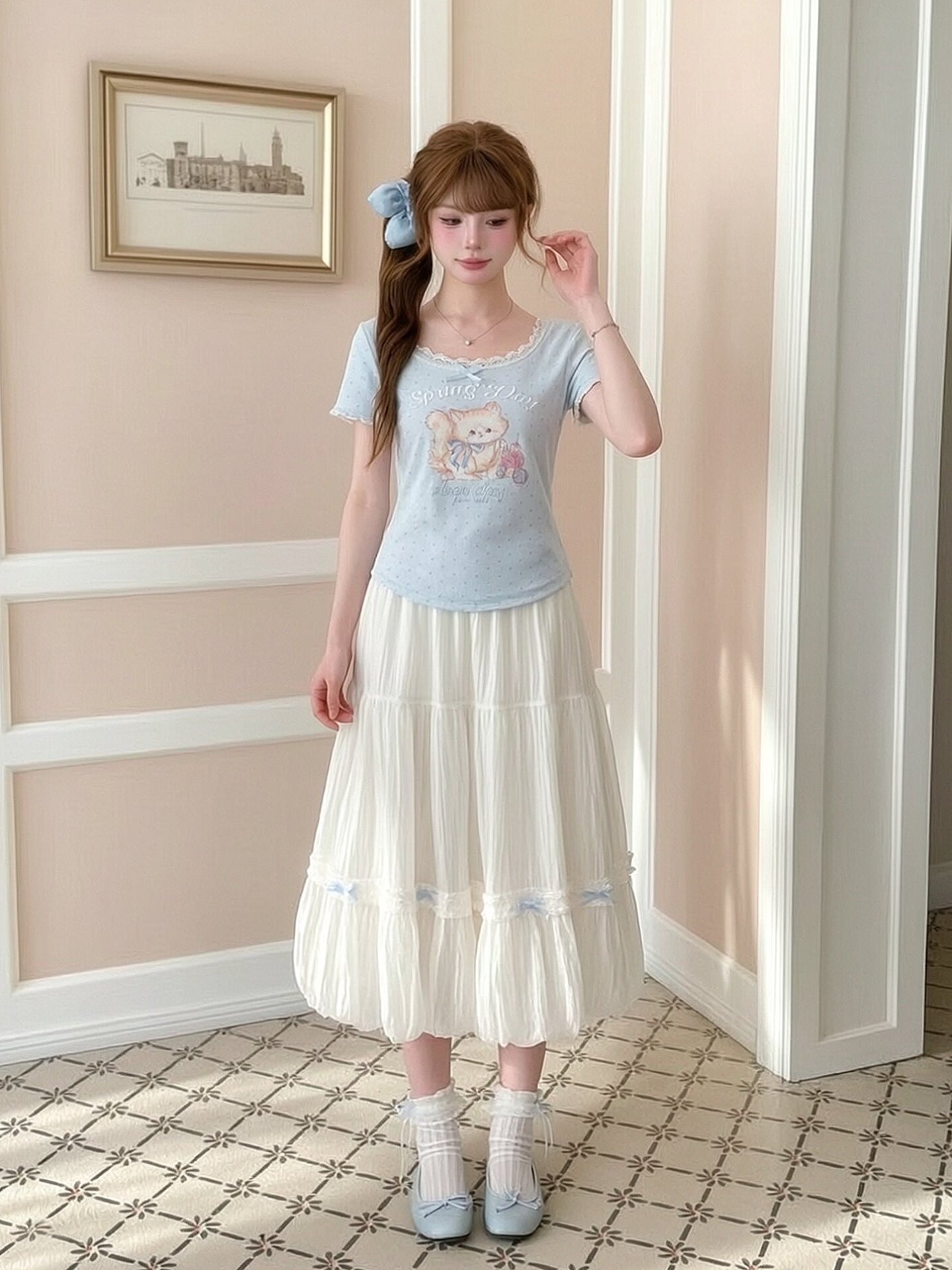 Babyblue Lyocell Midi Skirt-Bottoms-ntbhshop