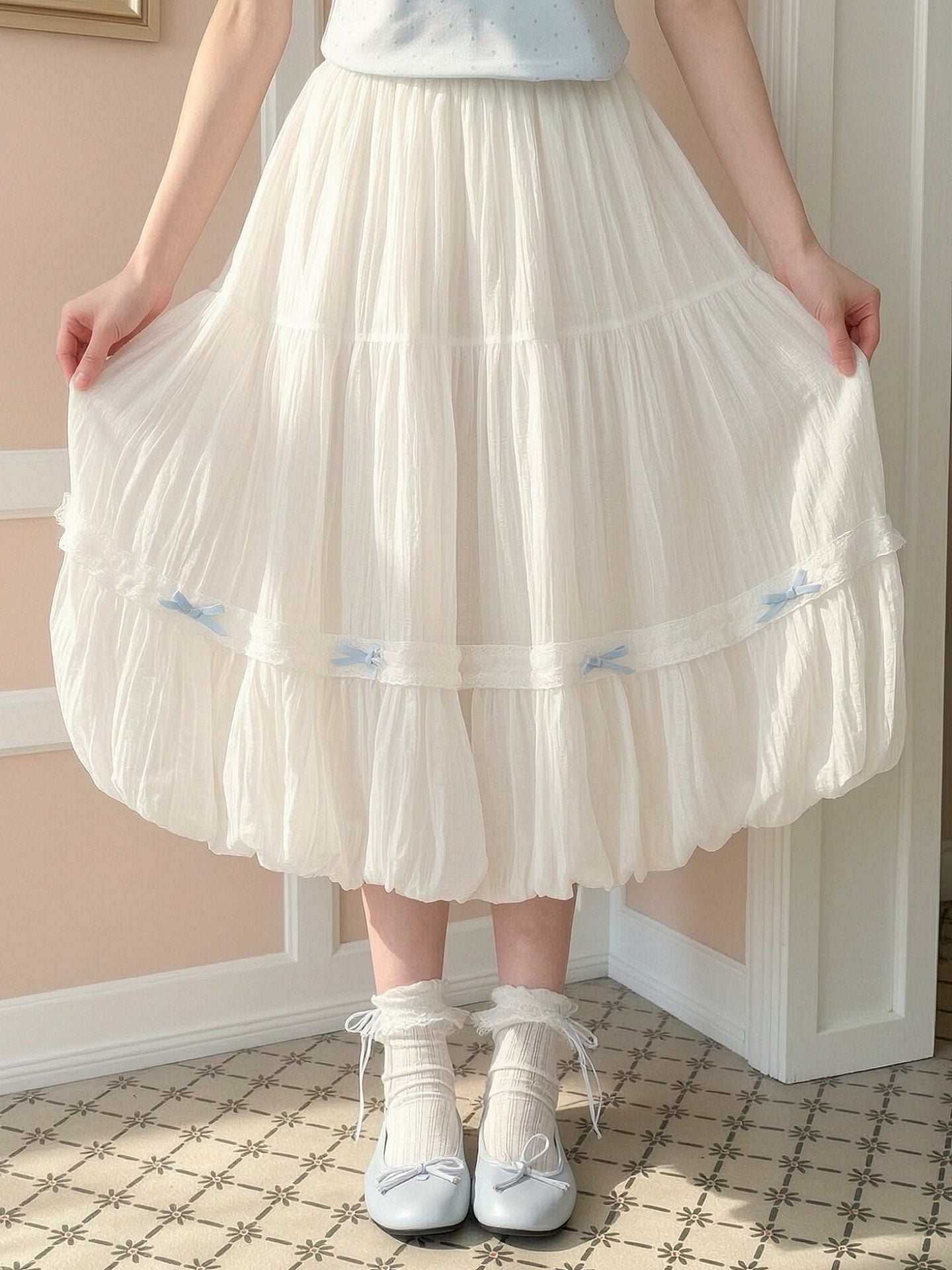 Babyblue Lyocell Midi Skirt-Bottoms-ntbhshop