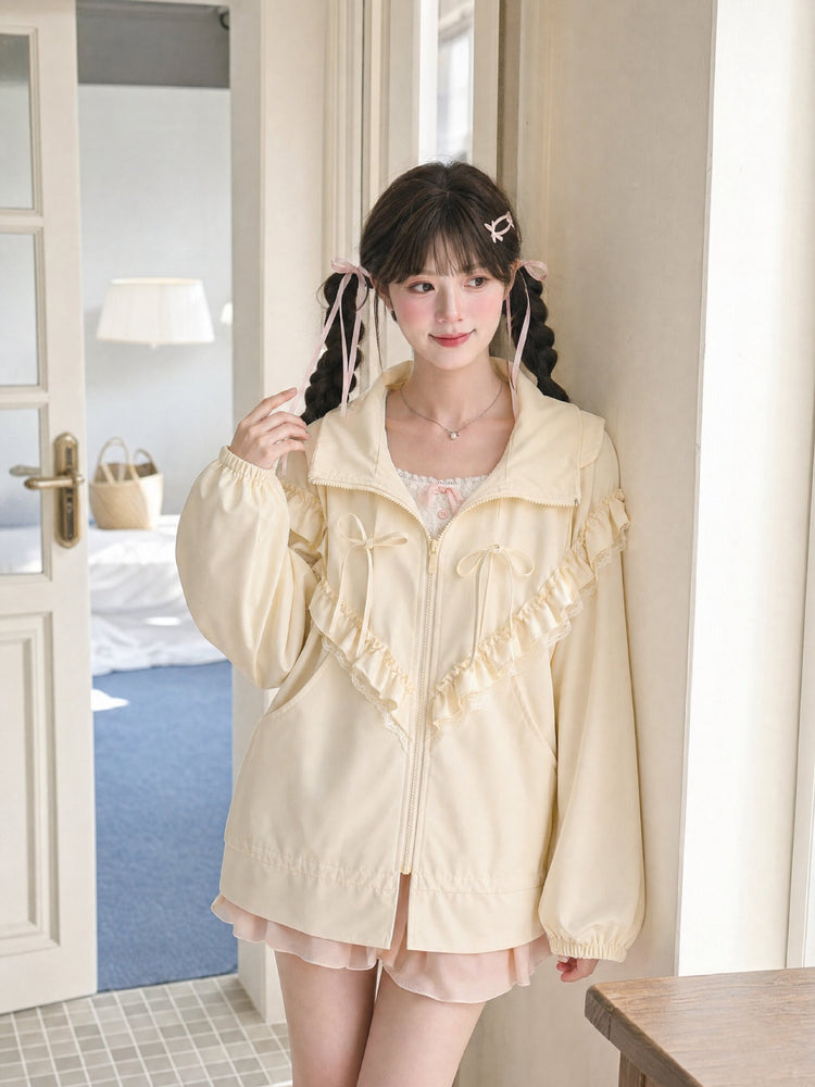 Vanilla Frill Hooded Jacket-Outerwear-ntbhshop