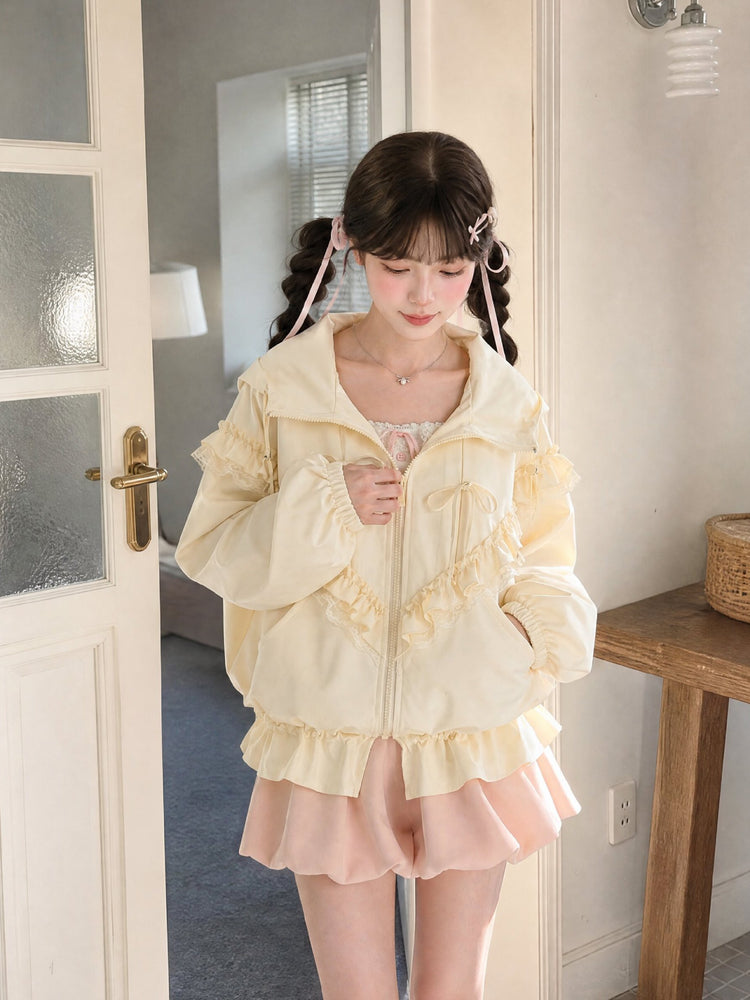Vanilla Frill Hooded Jacket-Outerwear-ntbhshop