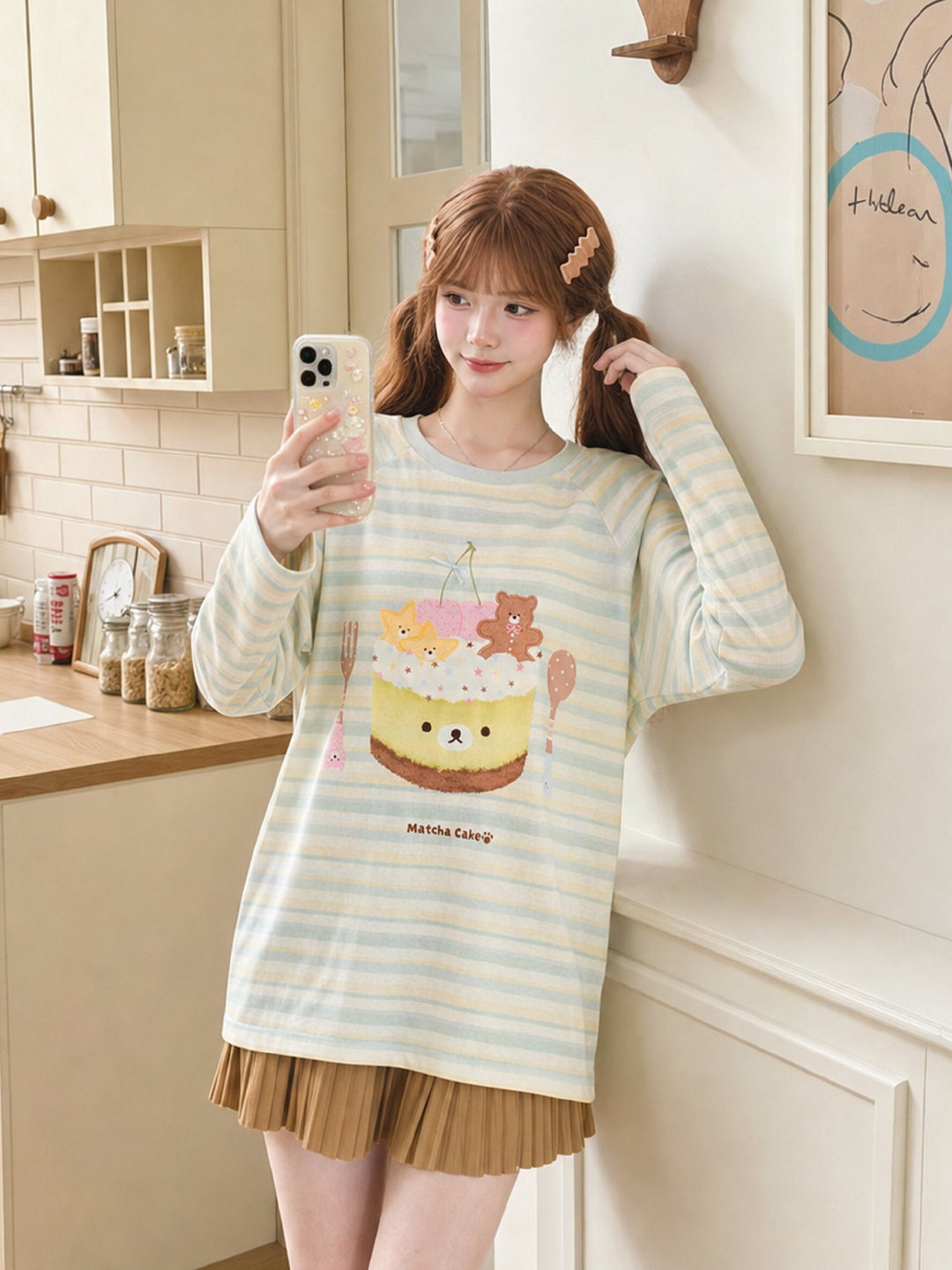 Matcha Cake Stripe Tee-Tops-ntbhshop