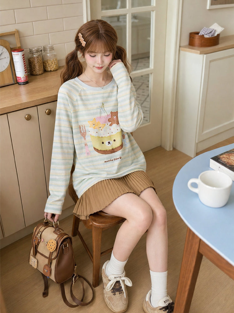 Matcha Cake Stripe Tee-Tops-ntbhshop