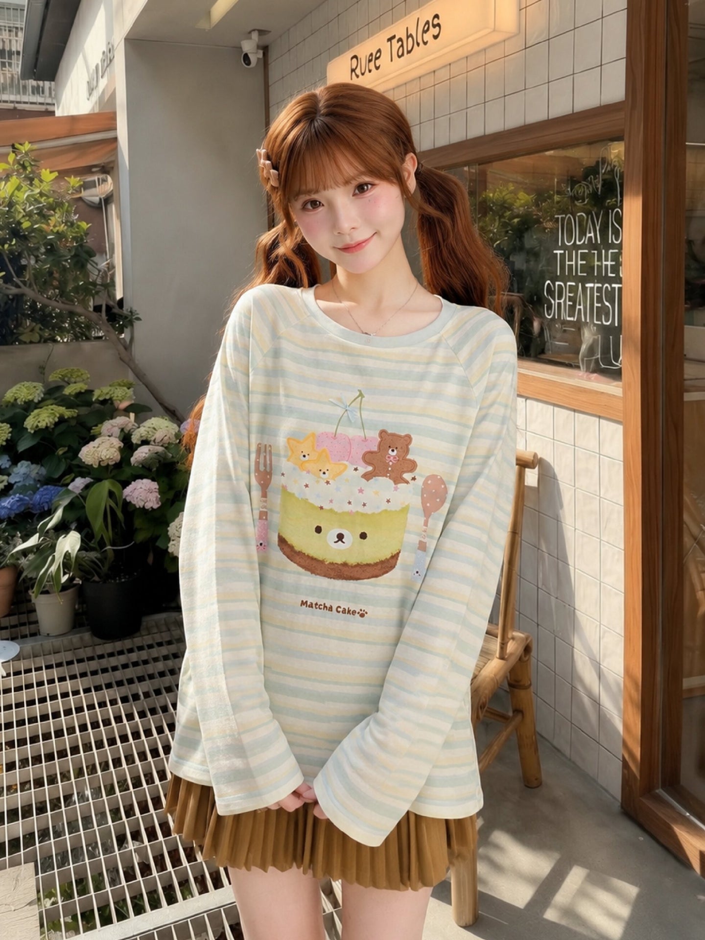Matcha Cake Stripe Tee-Tops-ntbhshop