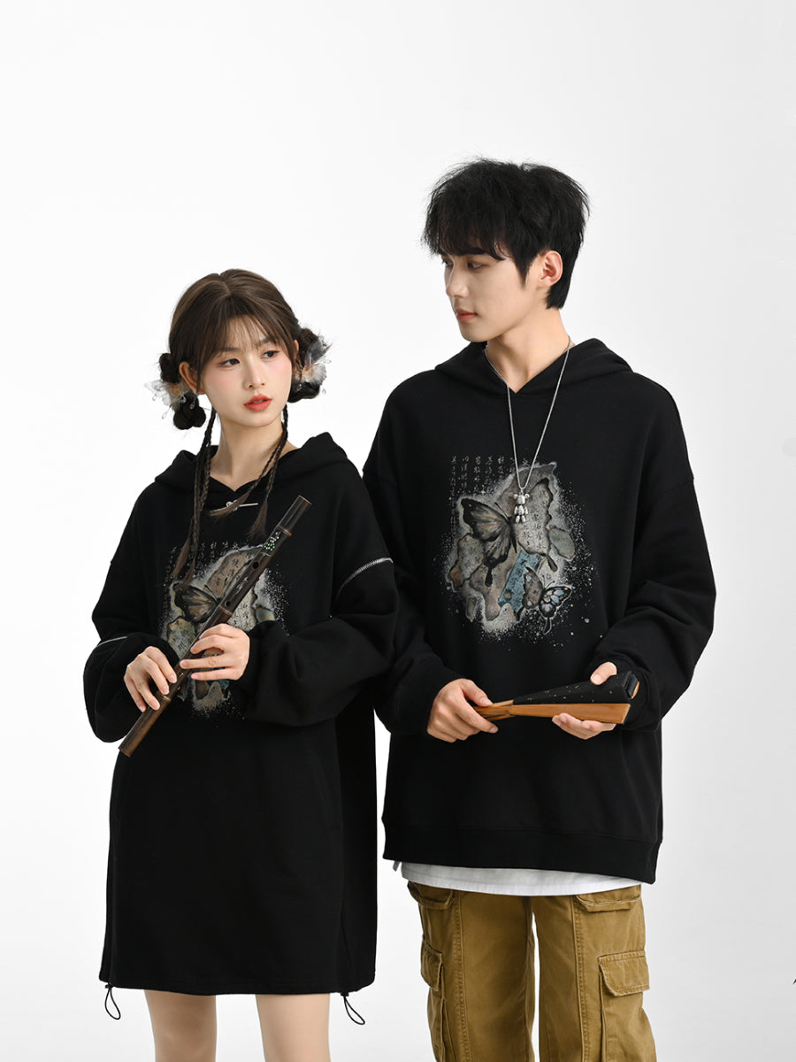 The Pile of Brocade Ash Chinese Butterfly Hooded Dress-ntbhshop