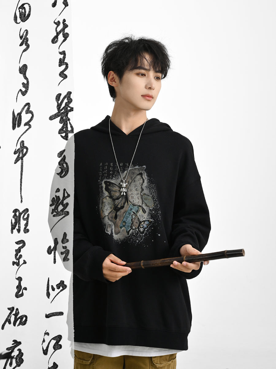 The Pile of Brocade Ash Chinese Butterfly Unisex Hoodie-ntbhshop