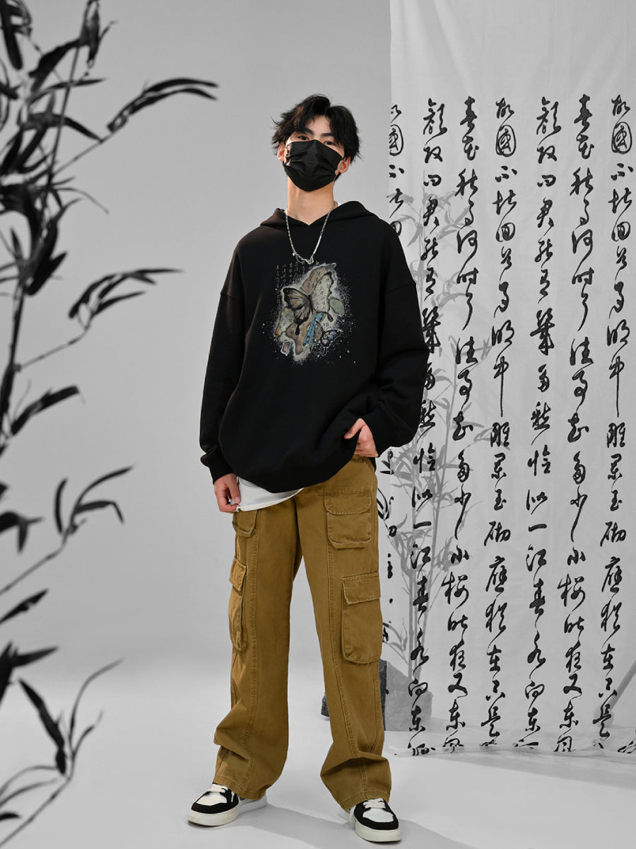 The Pile of Brocade Ash Chinese Butterfly Unisex Hoodie-ntbhshop