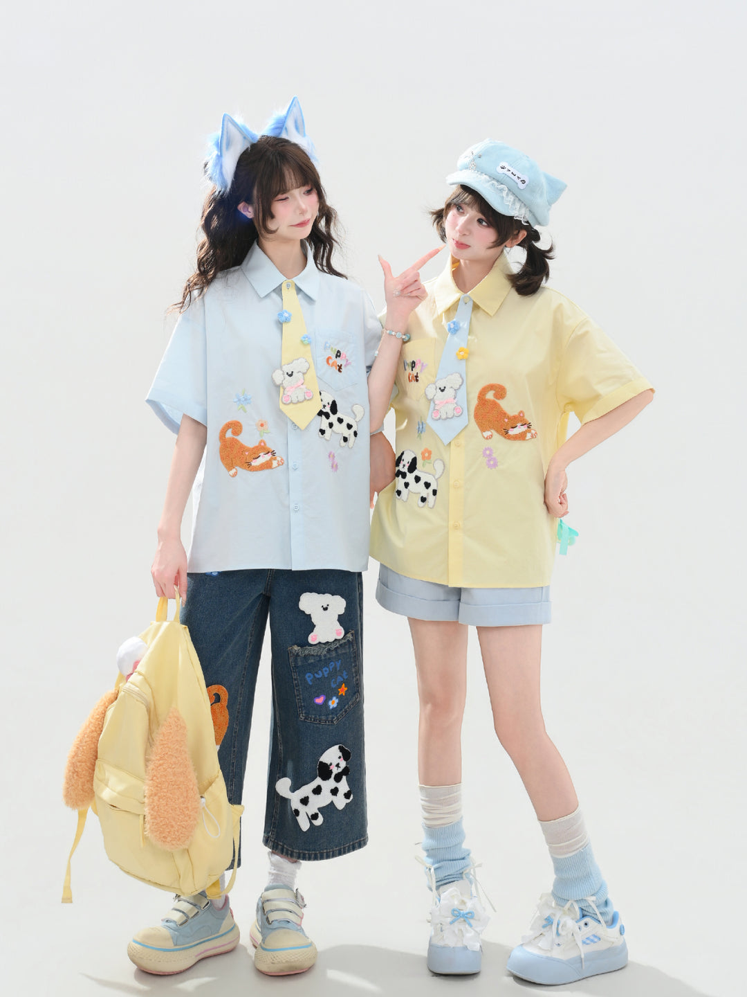 Puppy Party Cotton Tie Shirts-Tops-ntbhshop