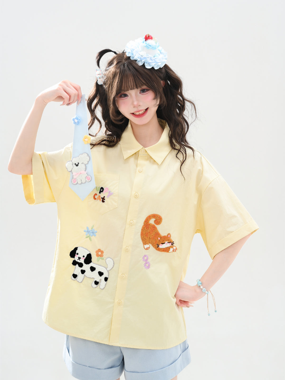 Puppy Party Cotton Tie Shirts-Tops-ntbhshop