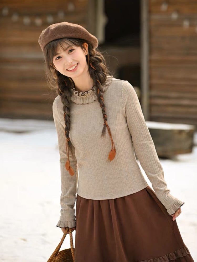 Chestnut Harvest Frill Turtleneck-Tops-ntbhshop