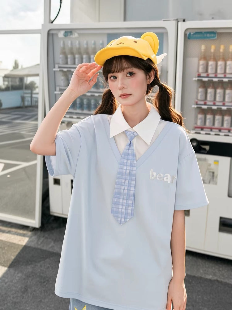 Blueberry Bear Tie Polo-Tops-ntbhshop