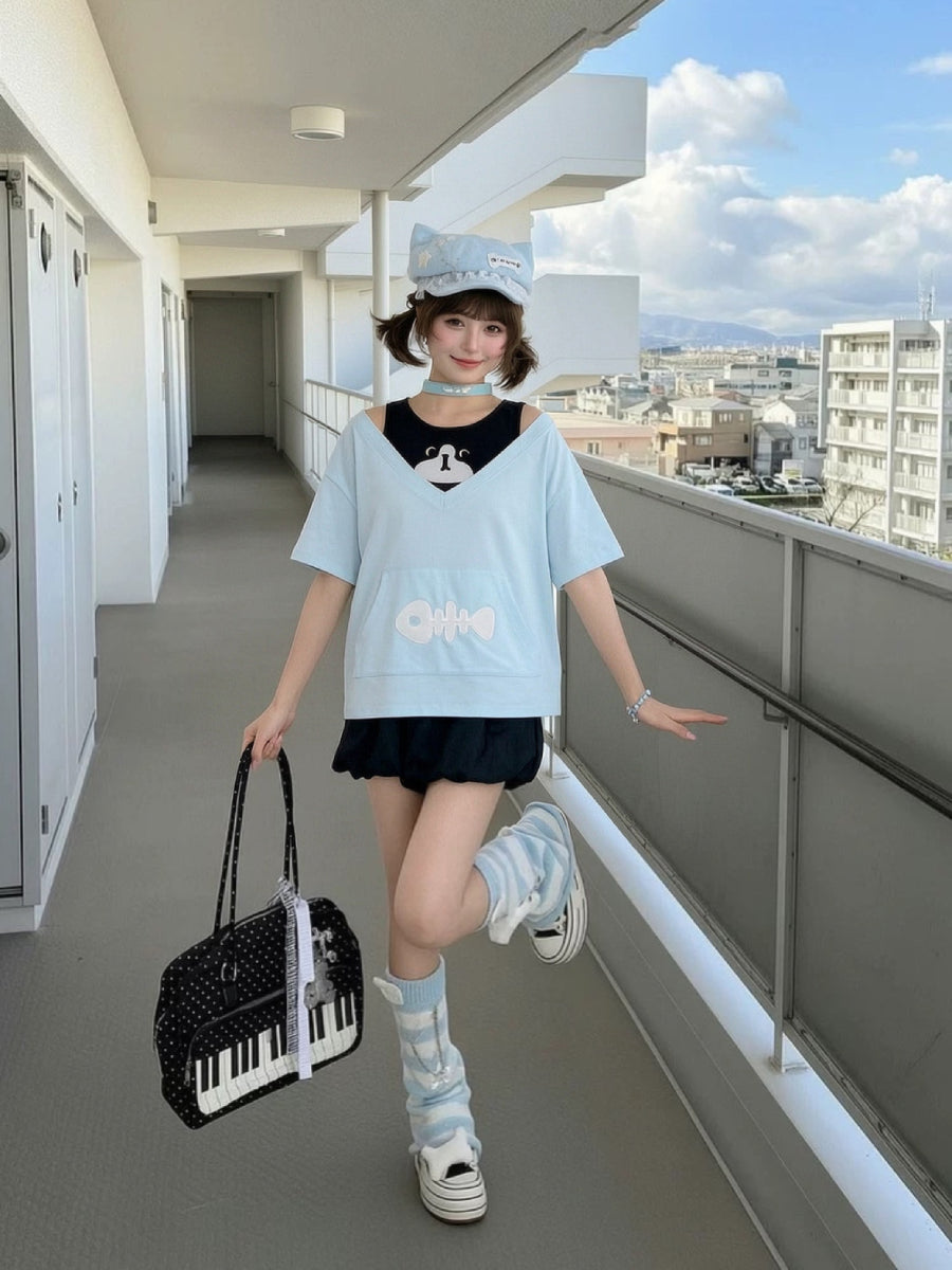 Milk Cat Layered Tee-Tops-ntbhshop