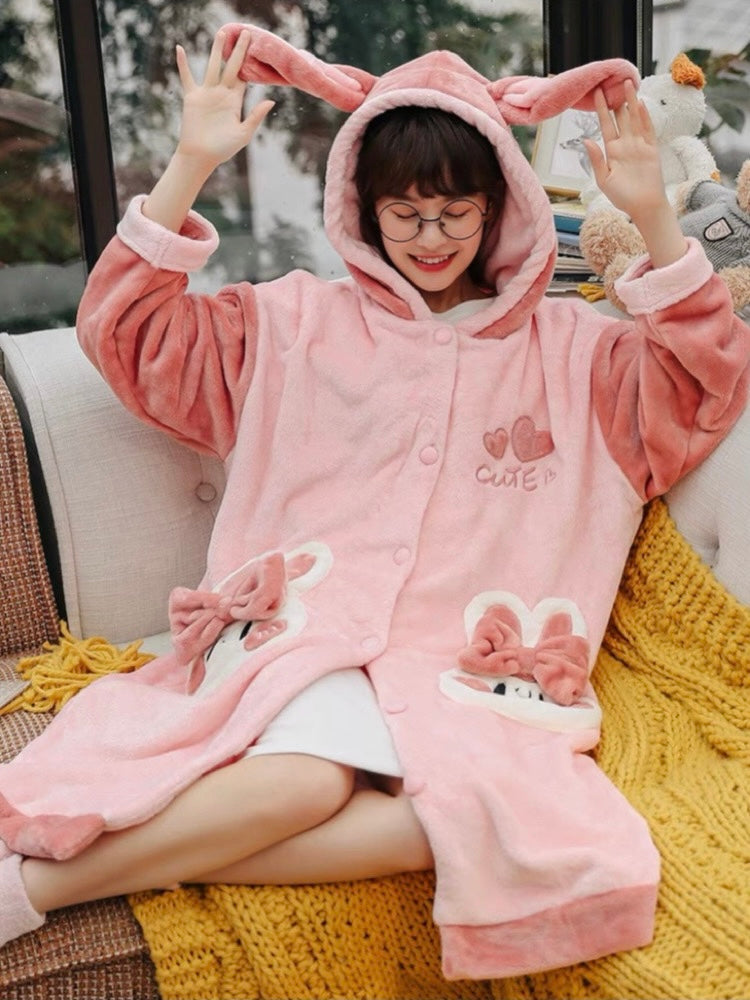 Pink Bunny Cozy Dreamy Winter Sleepwear Nightgown-ntbhshop