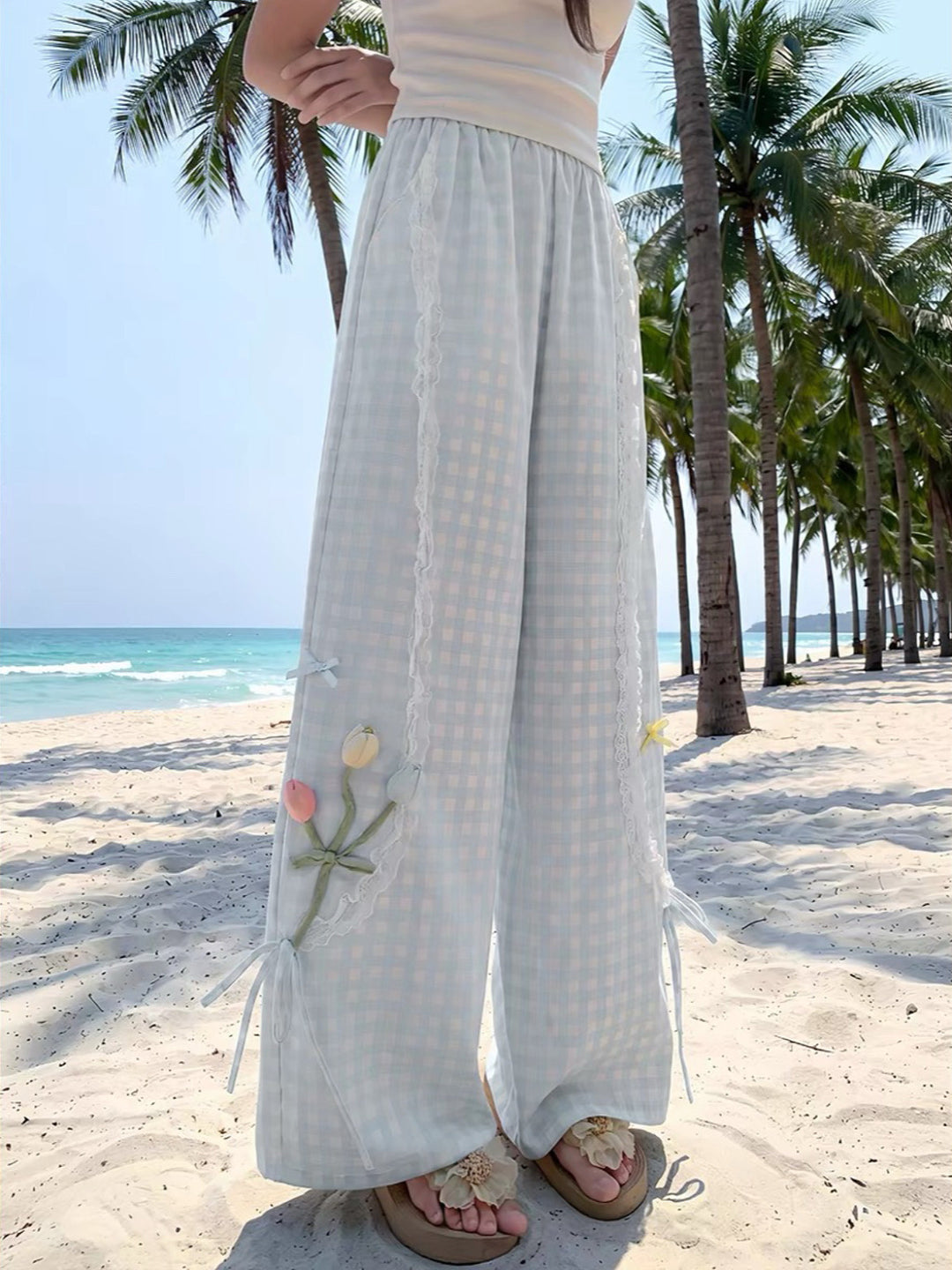 Tulip Bloom Meadow Check Pants-Bottoms-ntbhshop
