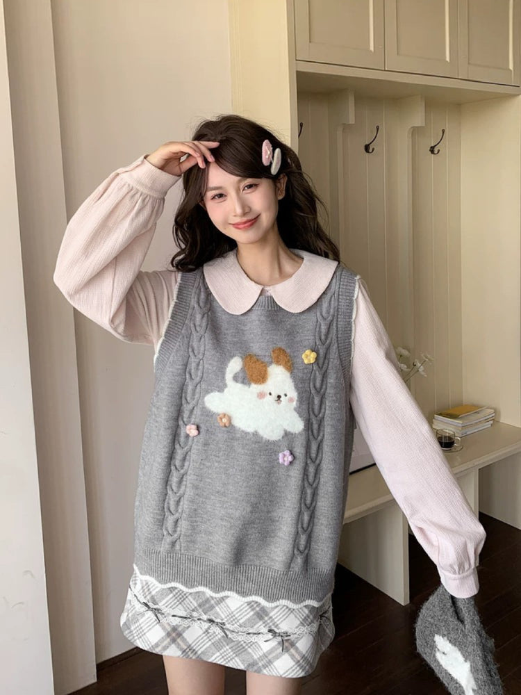 Milk Puppy Knit Vest-Outerwear-ntbhshop