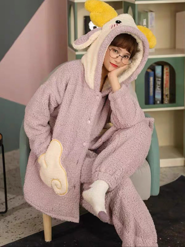 Shy Bunny Cozy Dreamy Winter Fleece Pajama Sets-ntbhshop