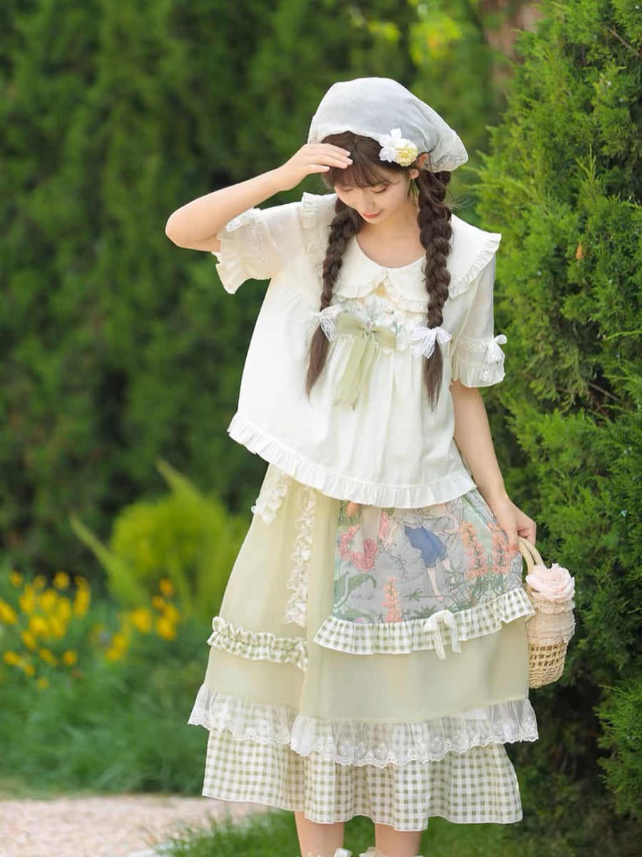 Forest Prince Pastoral Gingham Lace Skirt-ntbhshop