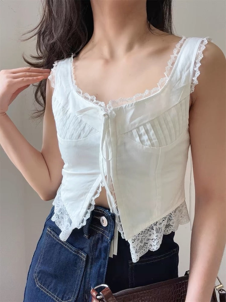 Pure Eclat French Lace Suspender Crop Top-ntbhshop