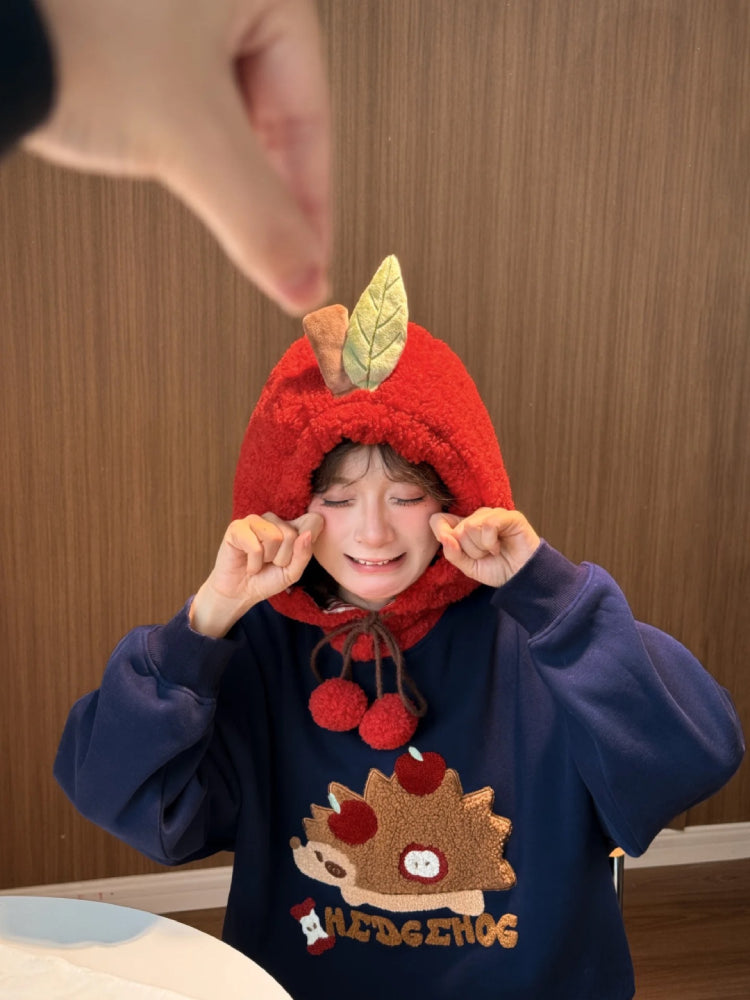 Hedgehog Pine Berry Fleece Hoodie-ntbhshop