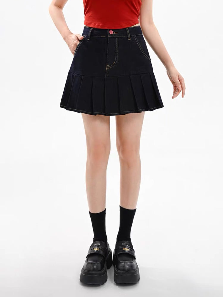 Cherry Ink Denim Skirt-Bottoms-ntbhshop