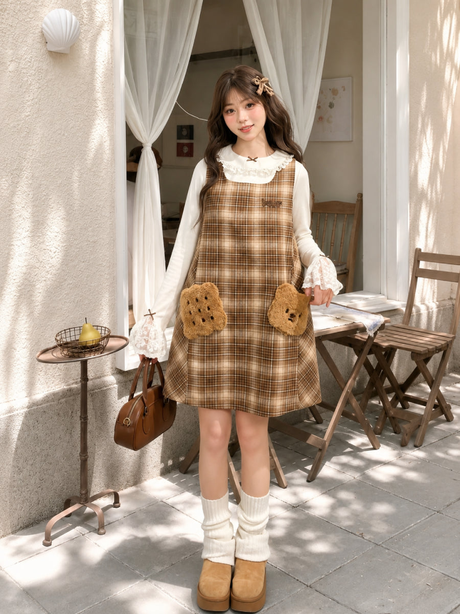 Cookie Bear Plaid Dress-Dresses-ntbhshop