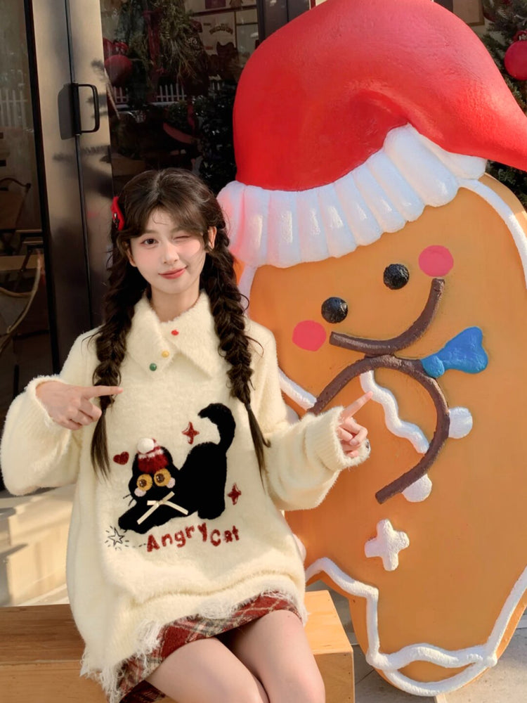 Angry Cat Whimsy Christmas Knit Sweaters-ntbhshop