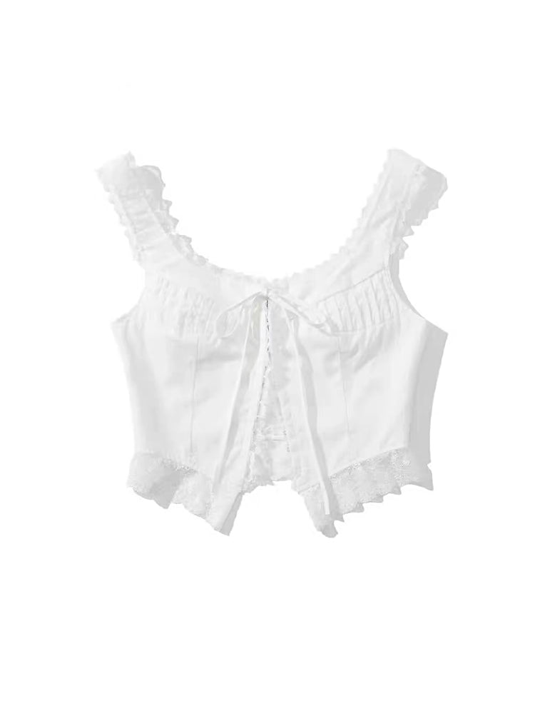 Pure Eclat French Lace Suspender Crop Top-ntbhshop
