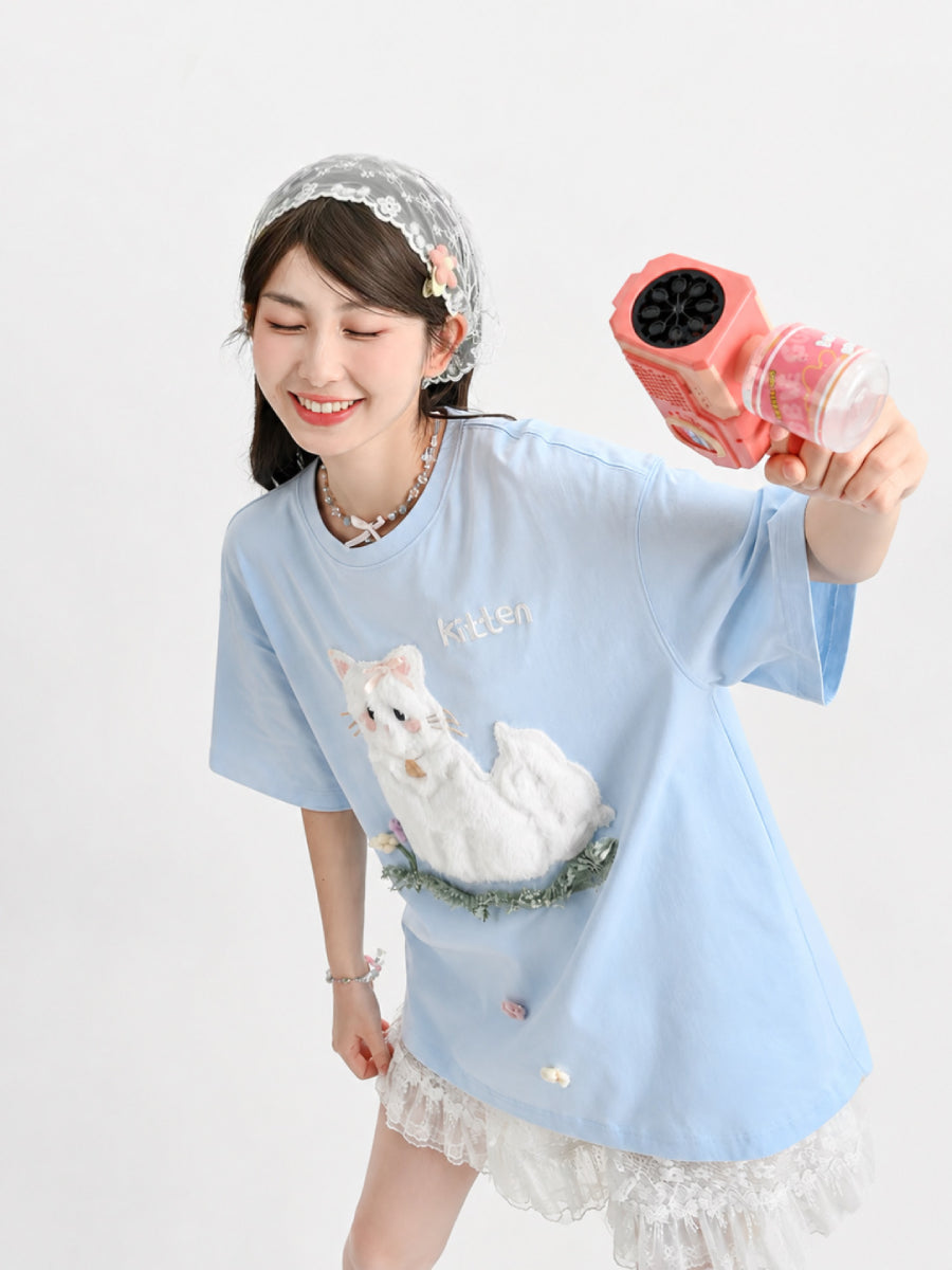 Kitten Garden Cotton Tee-Tops-ntbhshop