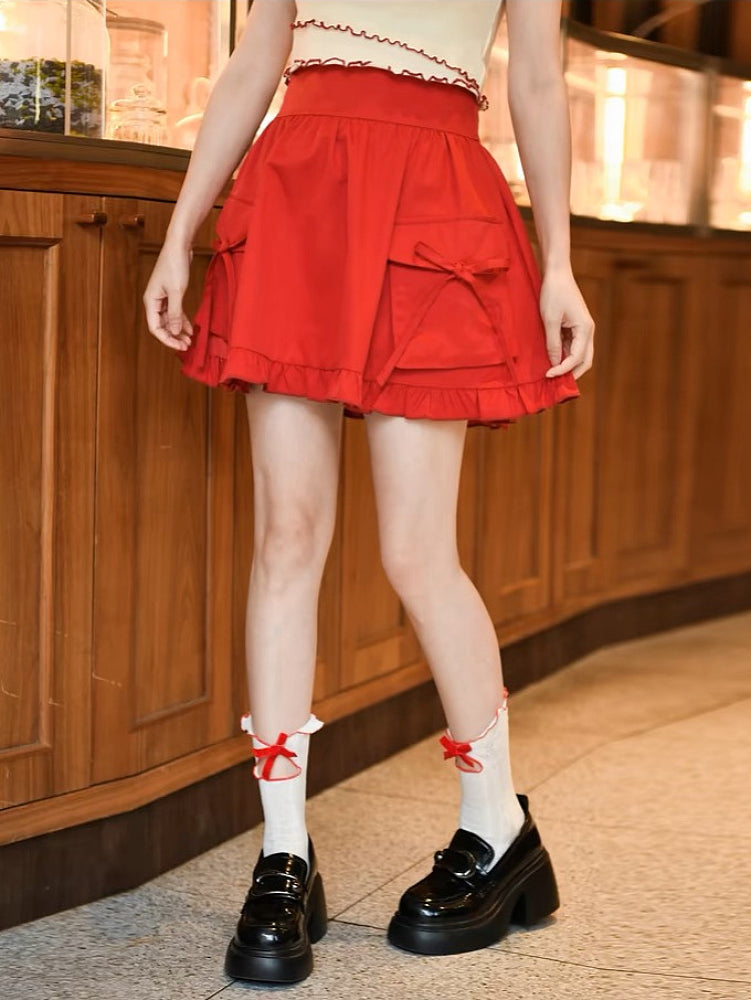 Ruby Ribbon High Waist Umbrella Skirt-ntbhshop