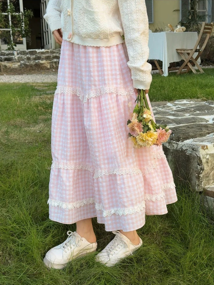 Blush Gingham Lace Skirts-Bottoms-ntbhshop