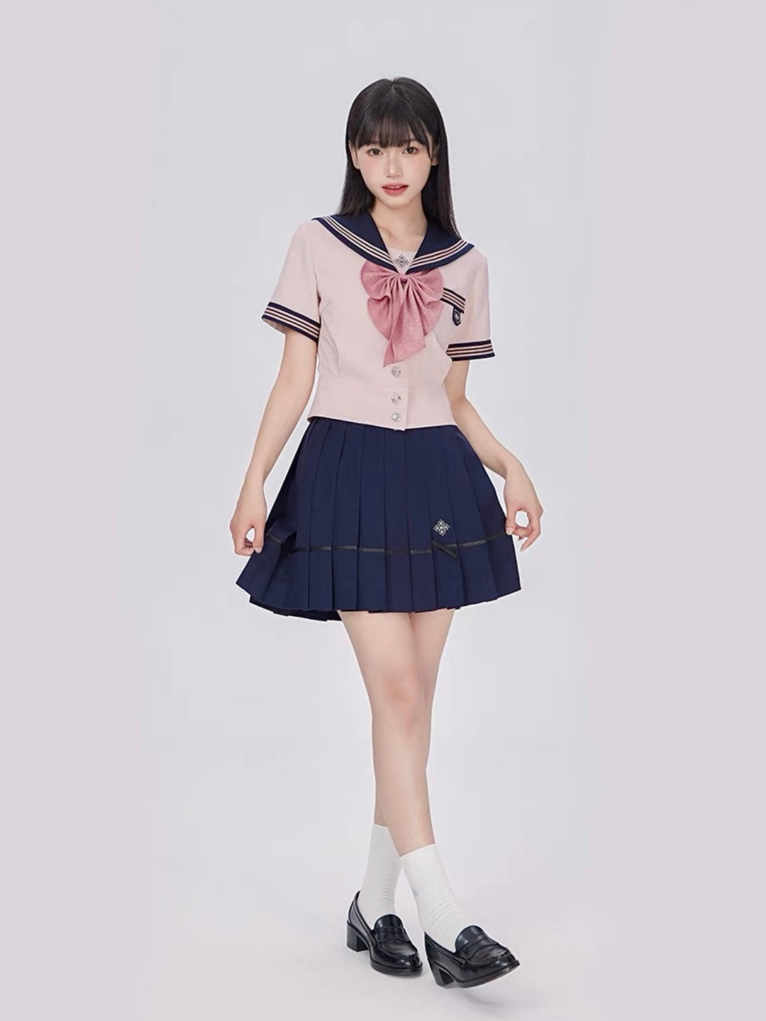 Sakura Petals Japanese Sailor Collar Short-sleeved JK Uniform Blouse-ntbhshop