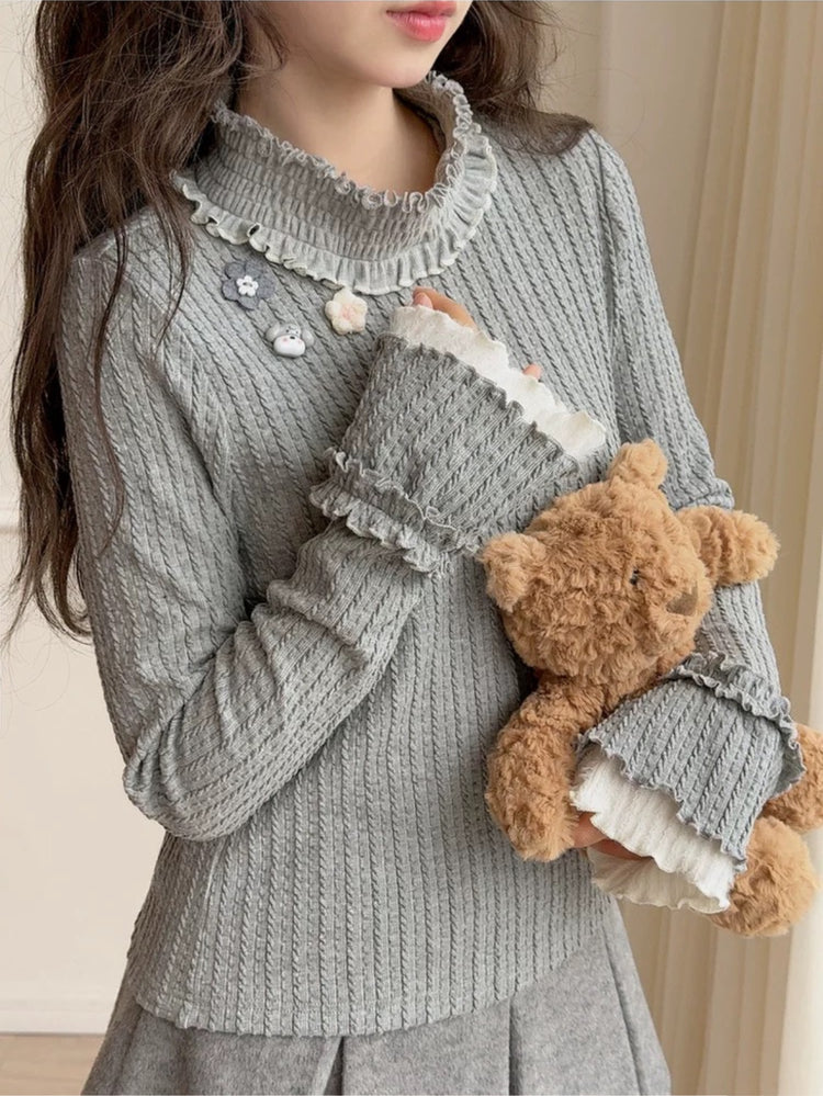 Snowden Rib Ruffle Turtlenecks-ntbhshop