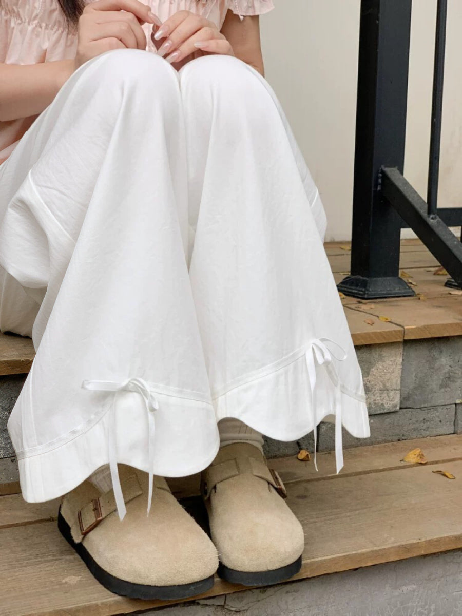 Cloud Bow Straight Pants-Bottoms-ntbhshop