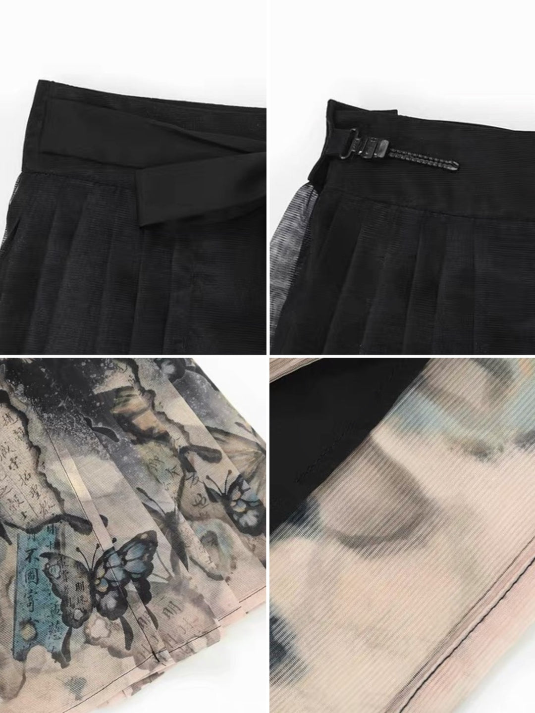 The Pile of Brocade Ash Chinese Butterfly Pleated Skirts-ntbhshop