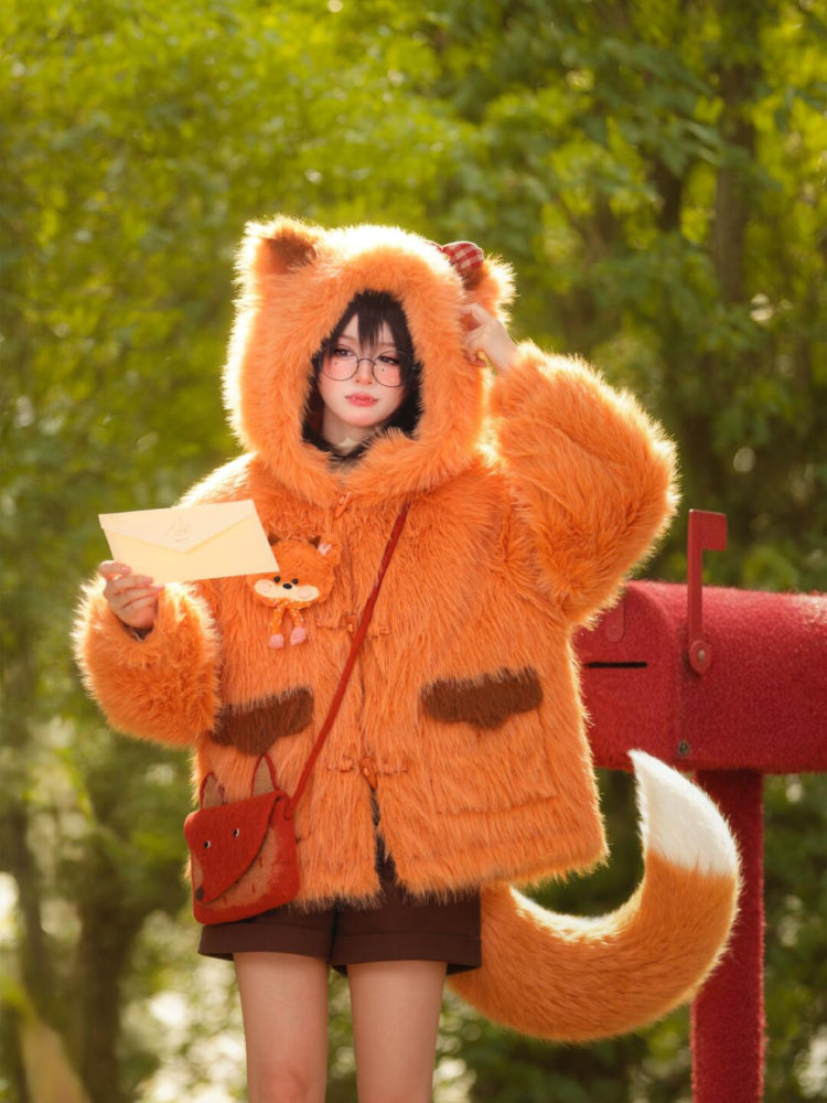 Red Fox Hooded Fluffy Jacket-ntbhshop