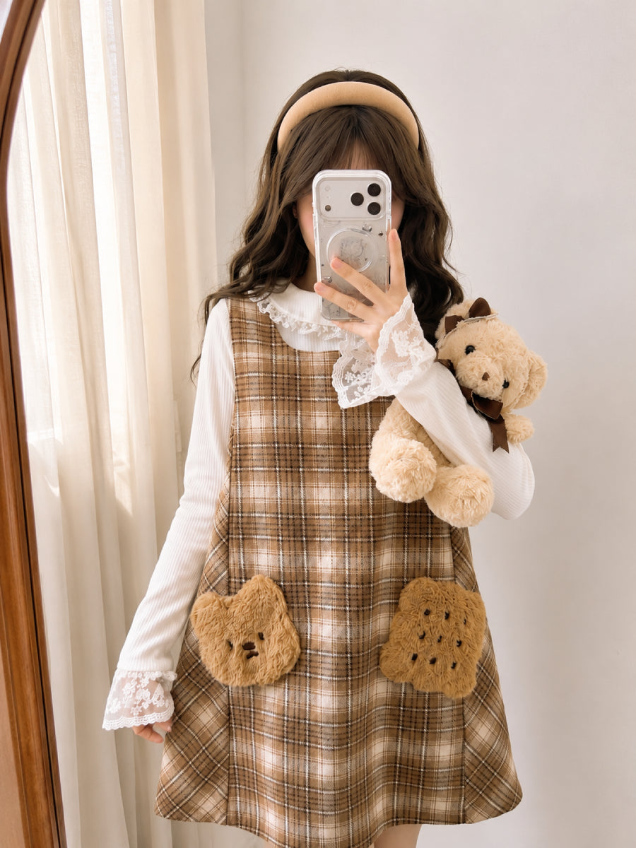 Cookie Bear Plaid Dress-Dresses-ntbhshop