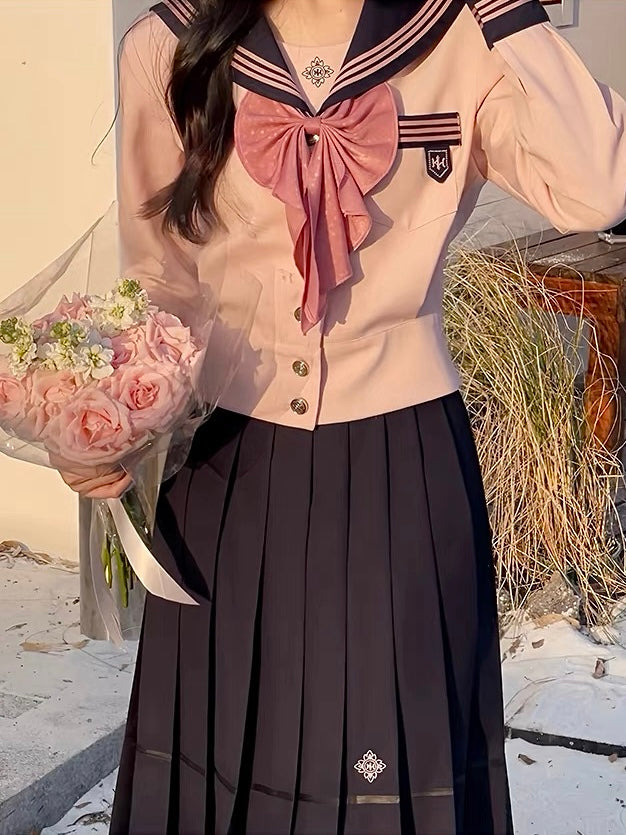 Sakura Petals High-Waist Pleated JK Uniform Midi Skirts-ntbhshop